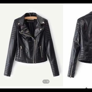 shein black faux leather jacket NWT